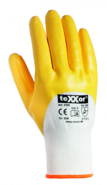 teXXor® Nitril-Handschuh mit Strickbund 3/4 beschichtet gelb