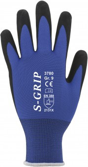 Feinstrickhandschuhe S-GRIP mit geprägter Naturlatexbeschichtung blau/schwarz