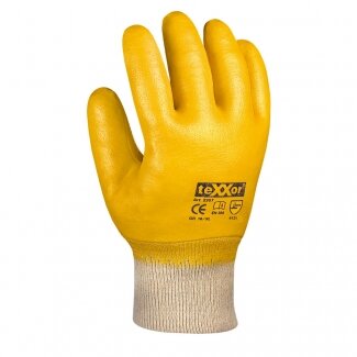 Nitril-Handschuhe mit Strickbund vollbeschichtet gelb