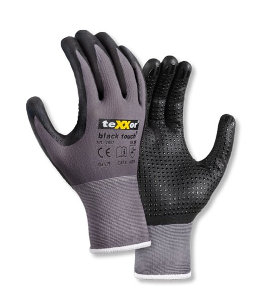 teXXor® Montagehandschuhe BLACK TOUCH® Nitril beschichtet mit Noppen