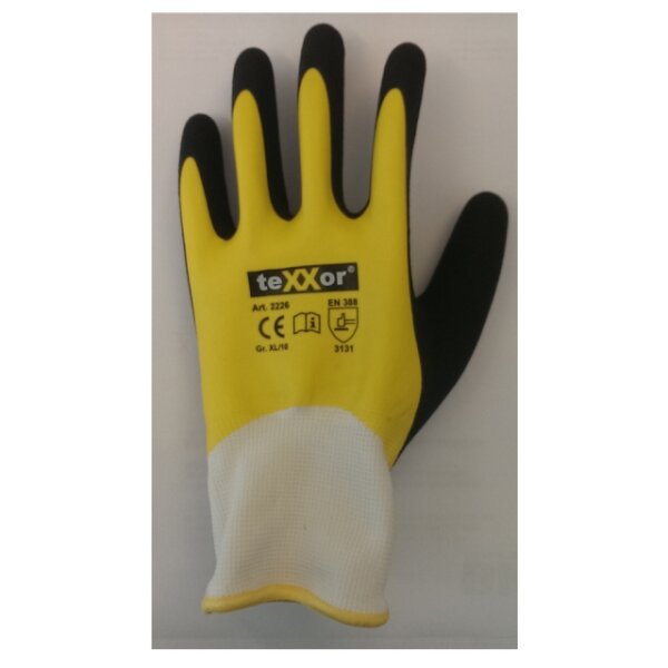 teXXor® Polyester-Strickhandschuhe Latex topline, weiss/gelb/schwarz